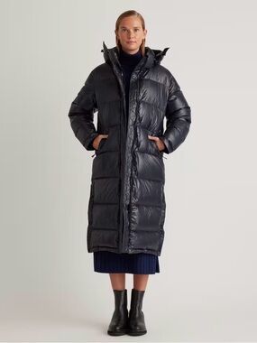 QUINCE NWT Responsible Down Quilted Puffer Hooded Long Jacket Shiny Black Large